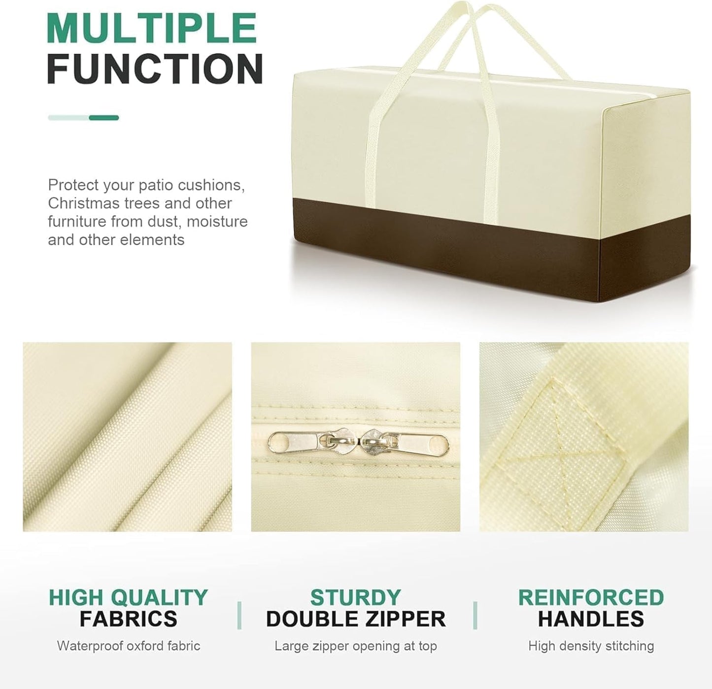 Extra Large Patio Outdoor Waterproof Cushion Storage Bag, Outdoor Cushion Furniture Storage Bag with Handles and Zippered 68 x 30 x 20 Inch, Beige