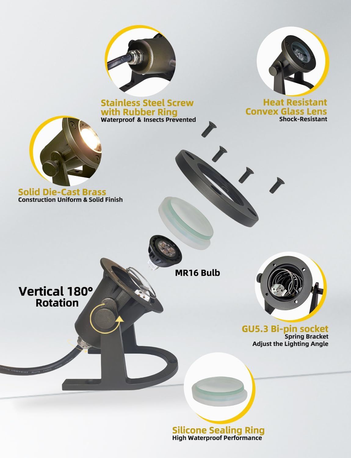 COLOER Brass Underwater Lights(Bronze) 10 Pack with LED MR16 Bulb 12V Low Voltage Fountain Light IP68 Waterproof Copper Outdoor Landscape Lighting for Swimming Pool Ponds or Outside Water as Spotlight