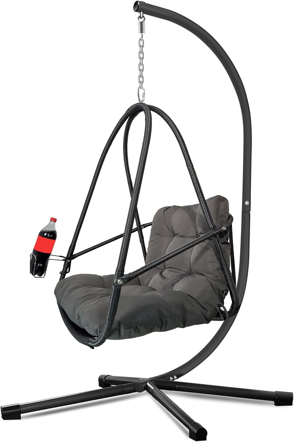 JESE Swing Egg Chair with Stand Foldable Frame Hanging Chairs for Indoor Outside,with UV Resistant Waterproof Cushion and Cup Holder,Swing Hammock Chairs for Patio,Bedroom,Balcony, Garden,350LBS,Black