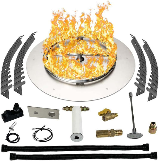 Stainless Steel Fire Pit Burner Pan & Ring Pro Kit for Liquid Propane, 18-Inch Pan, 12-Inch Ring, 90,000 BTU Max