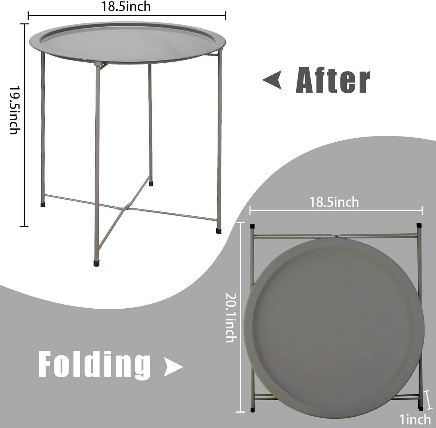 Garden 4 you End Table Metal Side Table Grey Round Folding Tray Cyan Sofa Small Accent Fold-able Table, Round End Table Tray, Next to Sofa Table, Snack Table for Living Room and Bed Room