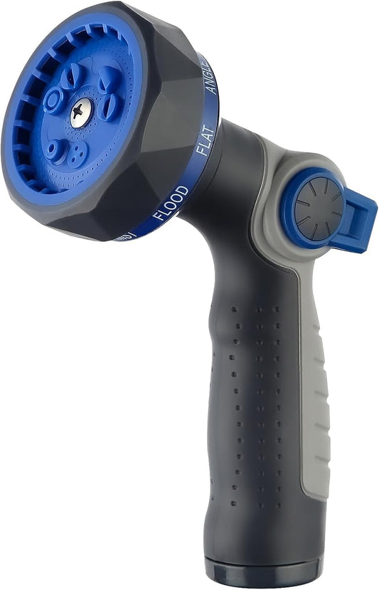 Garden Hose Nozzle heavy Duty - 9 Spray Patterns, High Pressure, Thumb Flow Control, On/Off Valve - Ideal for Lawn Watering, Car Wash & Pet Cleaning