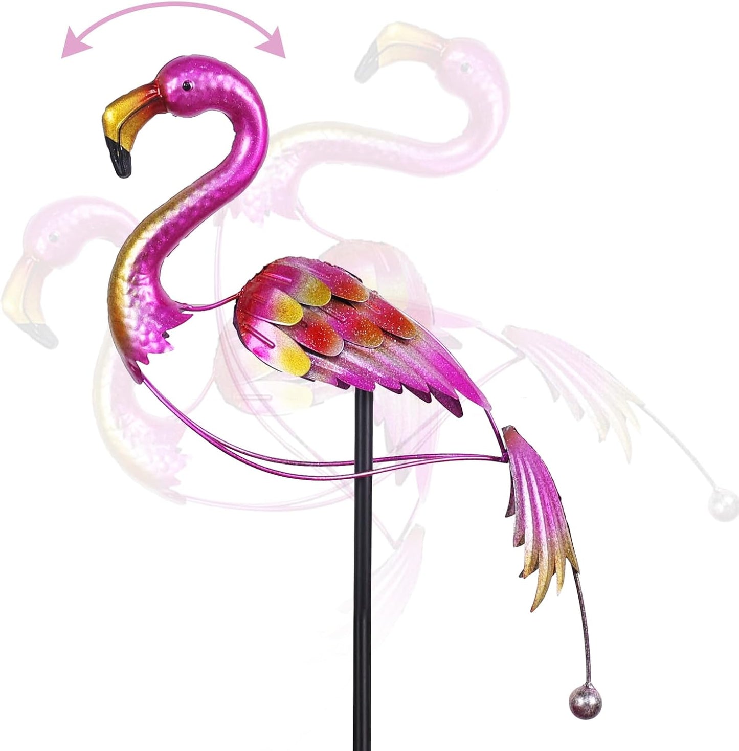 hogardeck Garden Decor for Outside, 47" Metal Flamingos Decorative Garden Stakes Balancing Rocker for Yard Art, Outdoor Heavy-Duty Wind Sculpture Shaking Ornament for Lawn Patio Porch Decorations