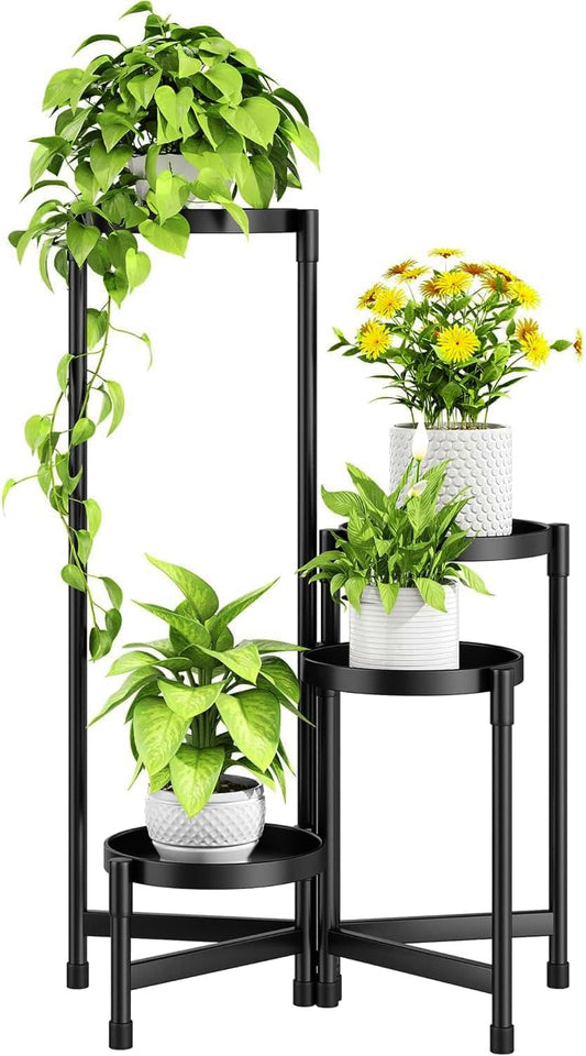 4-Tier Metal Plant Stand, Indoor Outdoor Corner Shelf, Folding Flower Pot Display Rack for Patio, Garden, Living Room