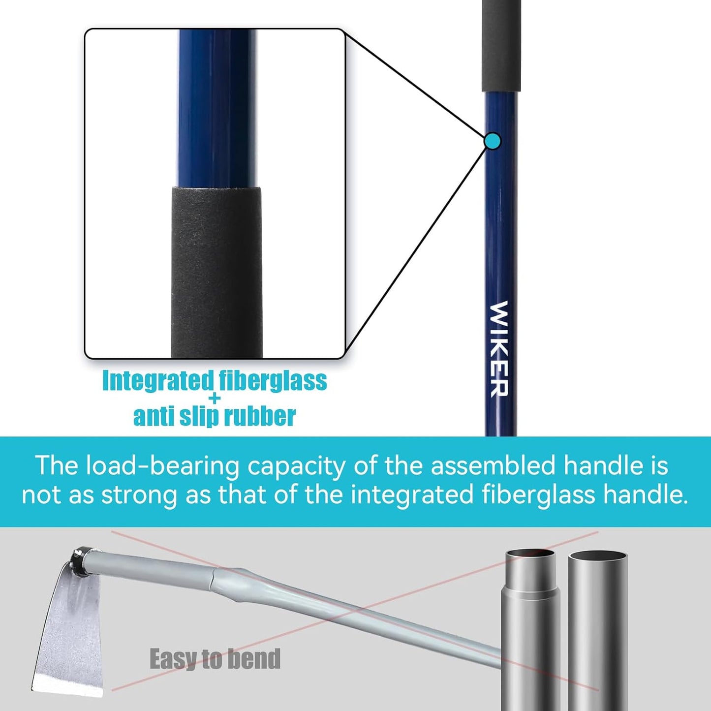 WIKER 58 Inch Heavy Duty Garden Hoe with Blue Fiberglass Handle, Weeding Hoe Garden Tool for Gardening