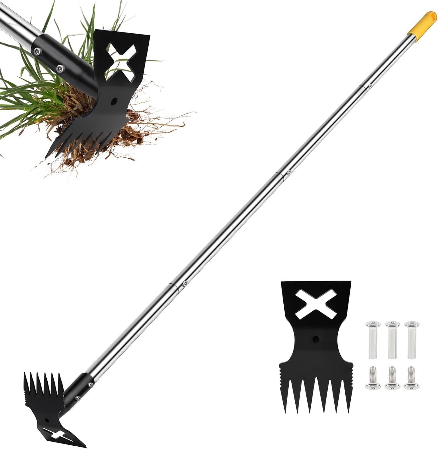 Weed Puller Tool with Long Handle, 60" Manual Weeding Tools Gardening, 2 in 1 Hand Weed Rake and Hoe Garden Weeder Tool, Uprooting Pulling Weed Remover Tool for Yard, Patio, Lawn and Garden