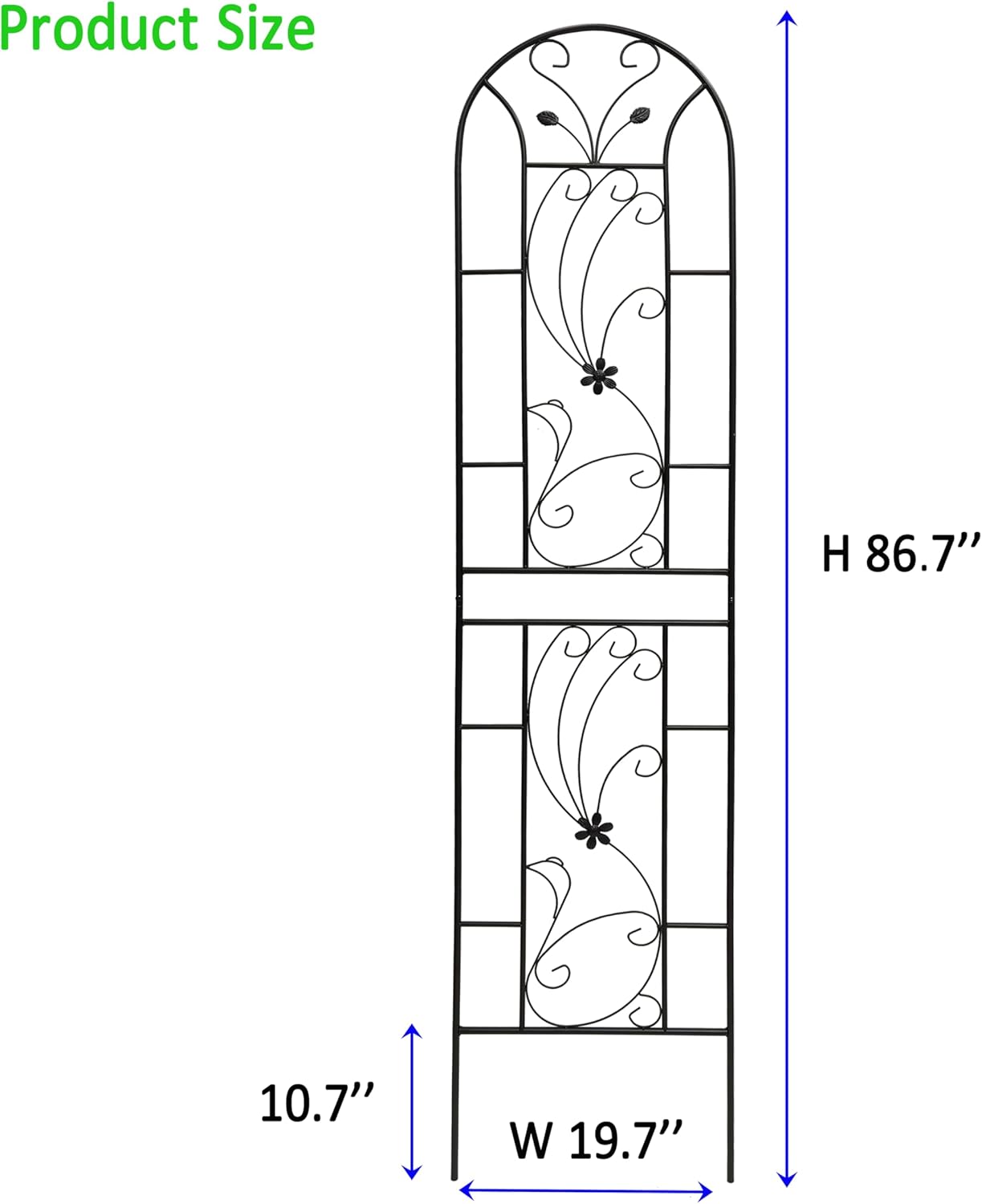 Garden Trellises, 4 Pack Black Metal Coated Rustproof Trellis for Climbing Plants Outdoor, Roses, Vines, Flowers, and Vegetables-86.7" x 19.7"