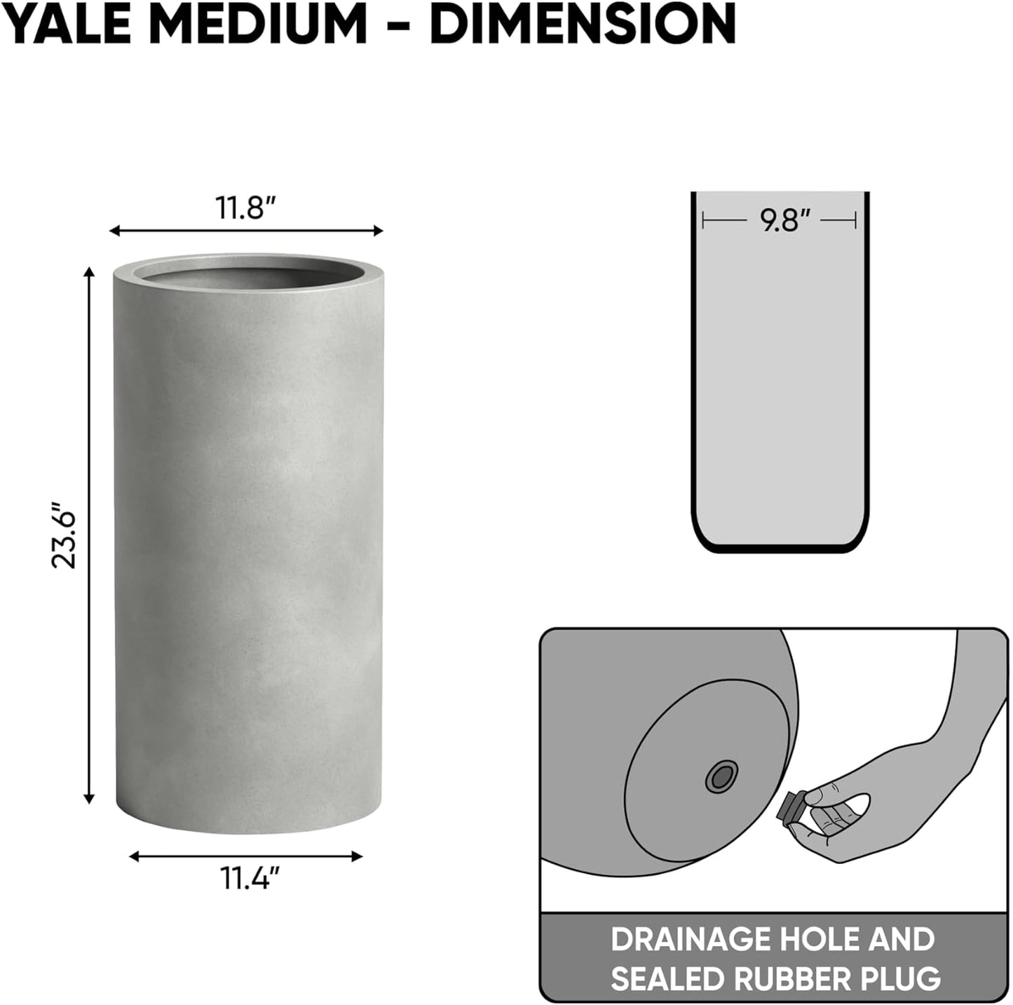 DTY Signature Mount Oxford Tall Outdoor Planter - Medium Gray 23.6 Inch Height Modern Tall Planter Pot for Indoor & Outdoor Spaces - Stylish Planter for Contemporary Homes and Gardens