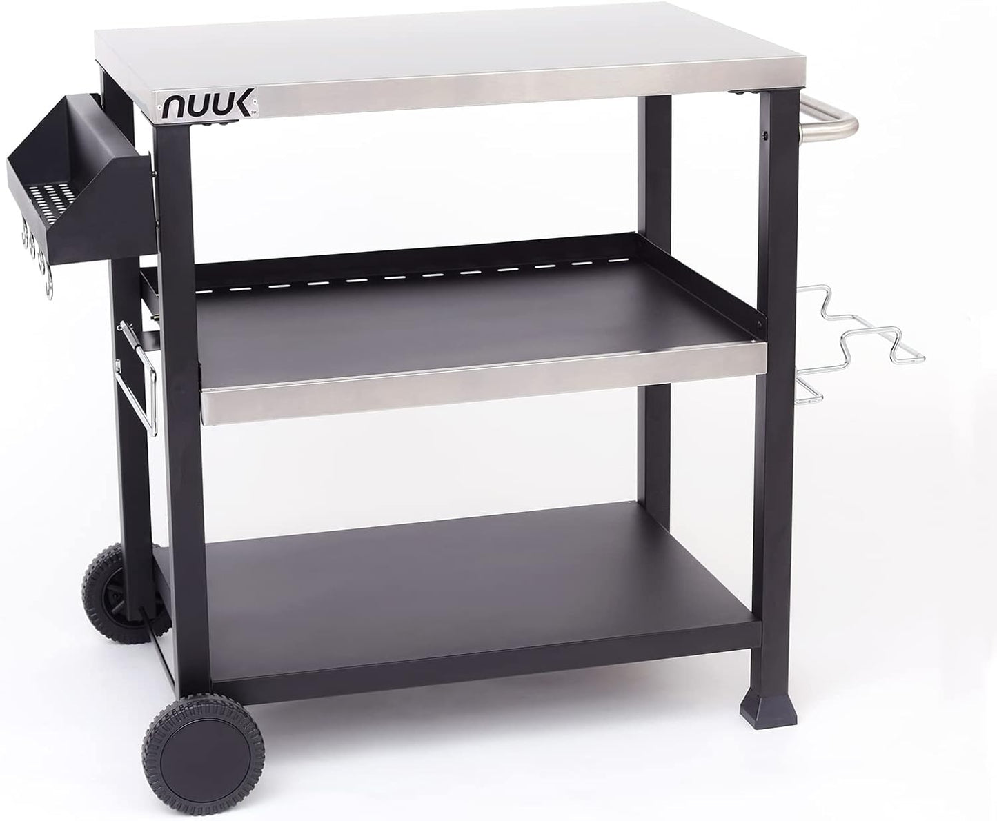 NUUK Three-Shelf Movable Outdoor Dining Cart Table, 20" x 32" NSF Stainless Steel Commercial Multifunctional Heavy Duty Kitchen Food Prep Worktable on Wheels