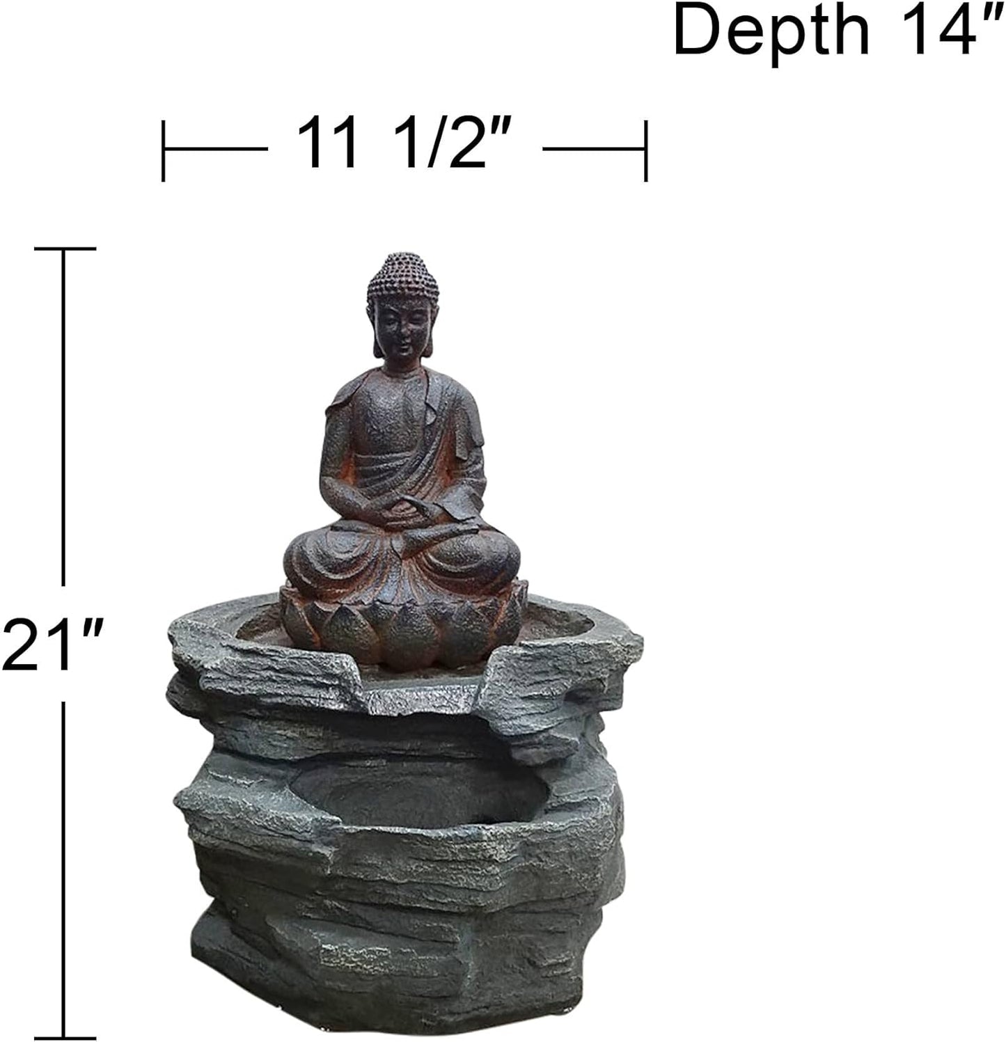 Sitting Buddha 21" High Large Zen Asian Indoor Outdoor Decor Faux Stone Floor Fountain with Light LED Standing Waterfall Water Feature for Outside Garden Patio Yard Backyard Porch - John Timberland
