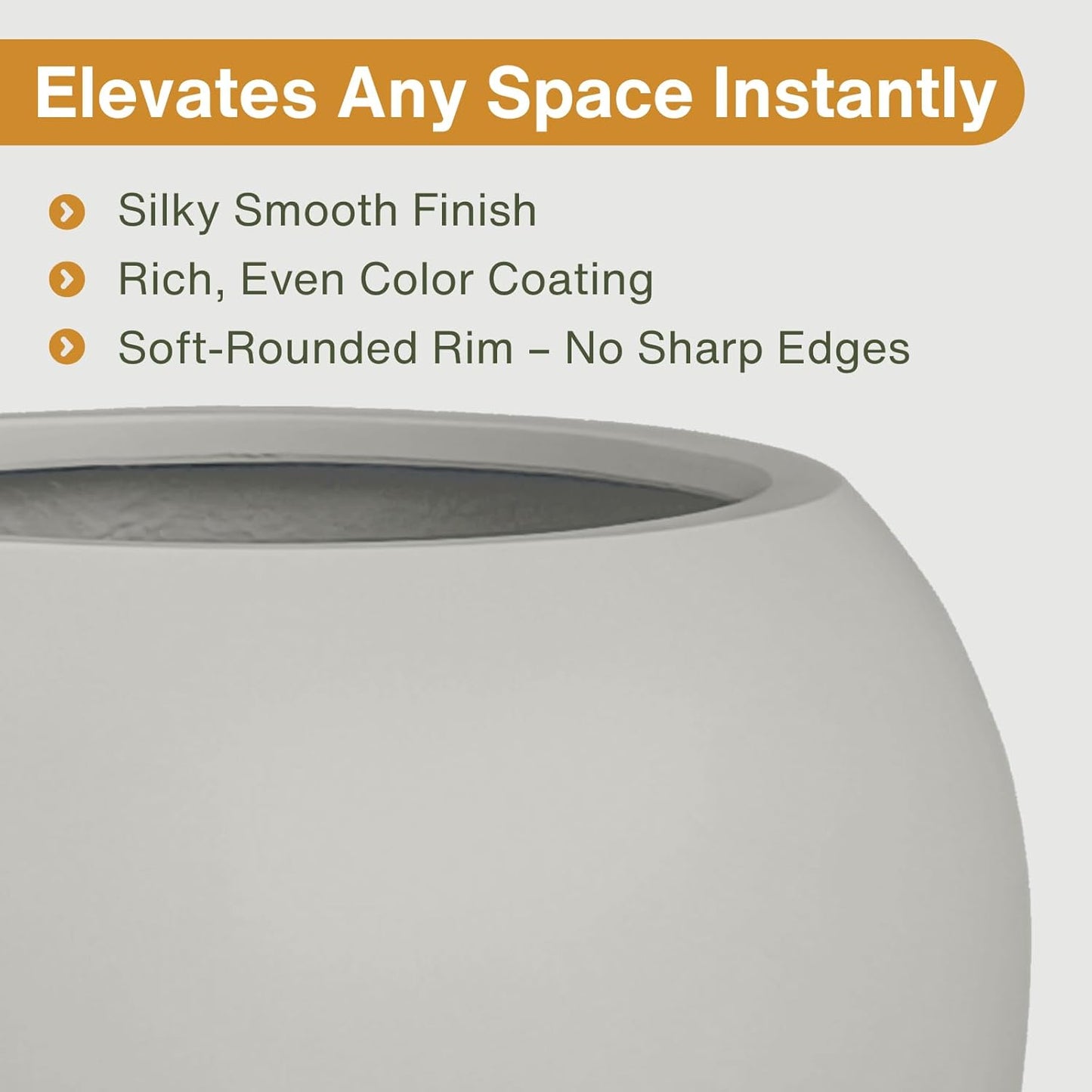 Globo Large Fiberstone Plant Pot, Large Planters for Indoor Plants, Outdoor Planters for Porch (Light French Gray, 12" D x 9.7" H)