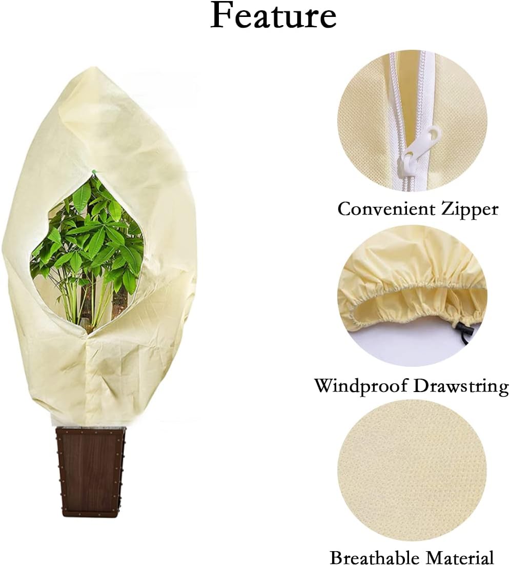 gardtree Plant Covers Freeze Protection 47.2" x 70.8" 2 Packs 2.4oz/yd², Thickened Winter Plant Frost Protection Garden Cold Weather Tree Wrap with Zipper Drawstring for Outdoor Shrub Potted Plant
