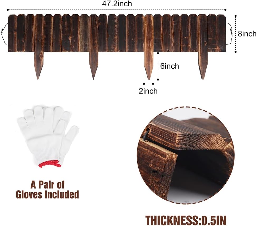 4 Pack Garden Wooden Fence Anti-Corrosive Outdoor Landscape Edging Flexible Decorative Border for Garden Yard Flower Tree Fence - 7.9'' H x 47'' L