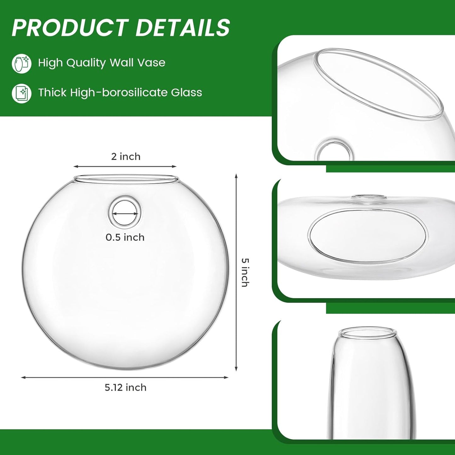 DomeStar 6PCS Wall Vases, Clear Planter Terrarium Station Wall Mounted Hanging Glass Vases for Home Office Living Room Decor Hydroponics Plants Propagation