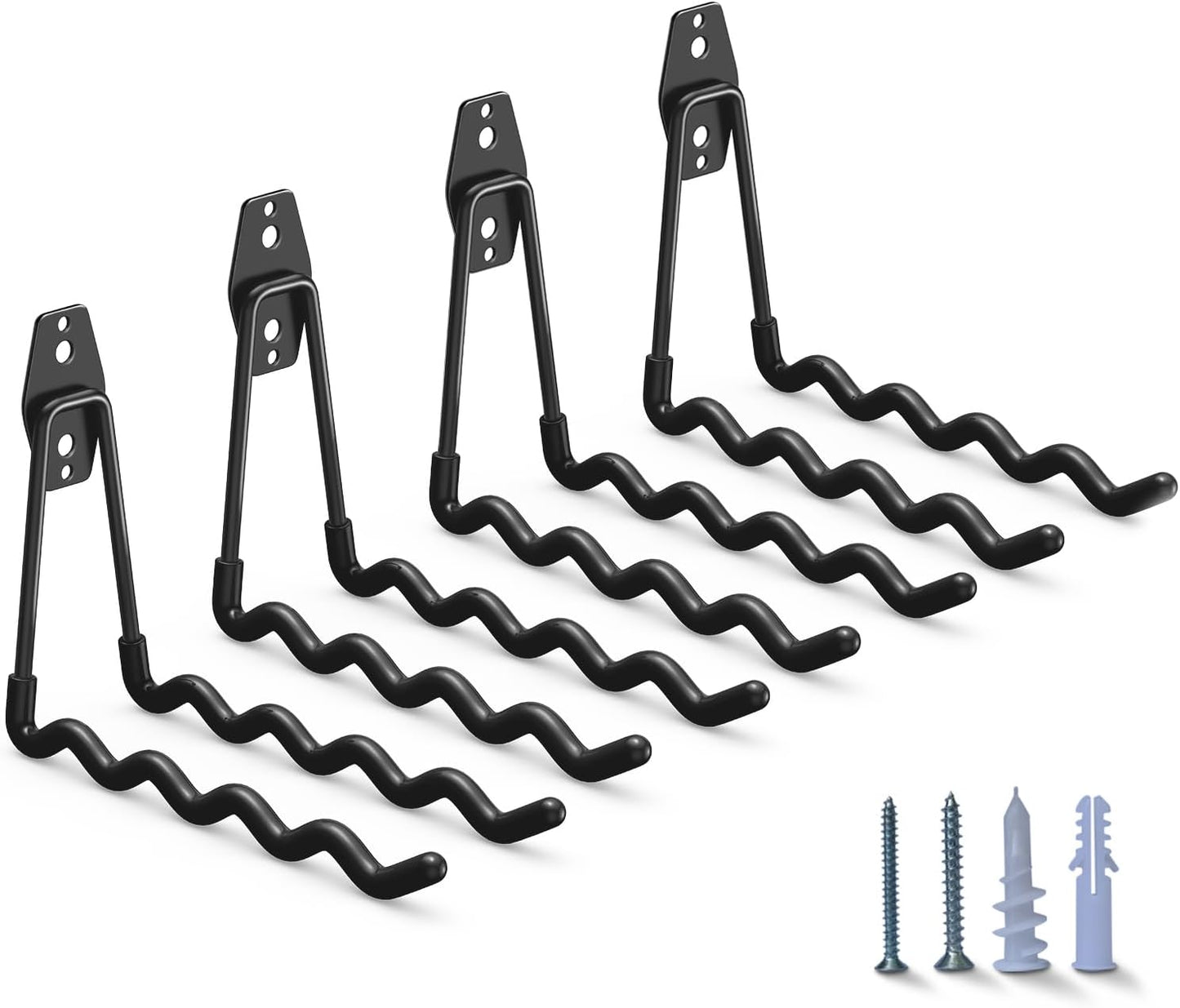Heavy Duty Garage Hooks 4 Pack, 7.7 inch Wave Long Hanger, Wall Mounted Storage System, Power and Garden Tool Organizer, for Hanging Ladders, Bikes, Hose, Bulk Items and More