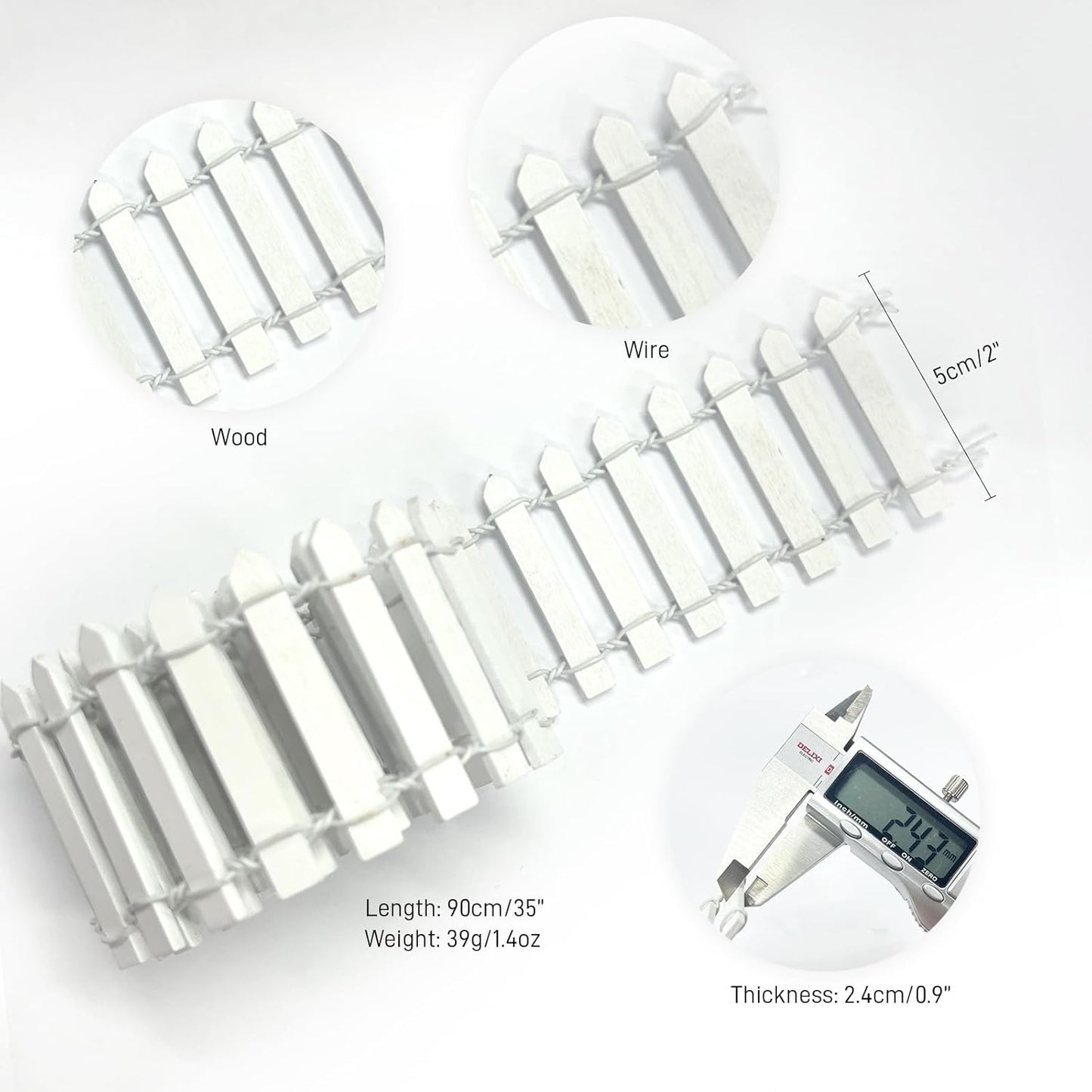 35 Inches White Mini Fairy Garden Fence Small Wood Decorative Picket Fence DIY Micro Landscape Miniature Ornaments for Dollhouse, Crafts, Diorama Project, Plant Pot