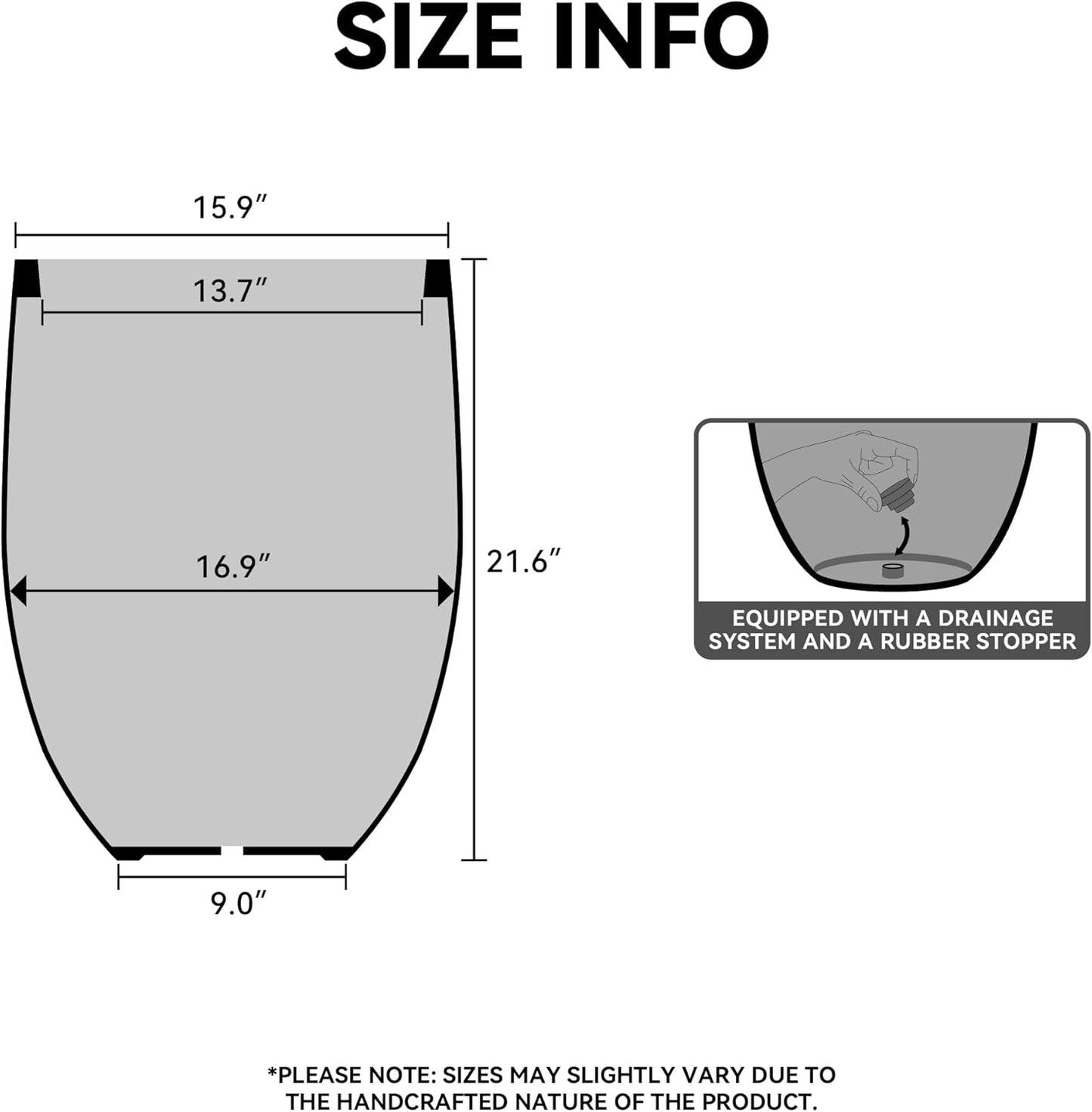 Kante Round Fluted Concrete Planter, 16.9-Inch Dia Barrel-Style Pot with Drainage Hole, Weathered Finish with Warm Brown Interior, 13.7" Opening, for Indoor and Outdoor Use