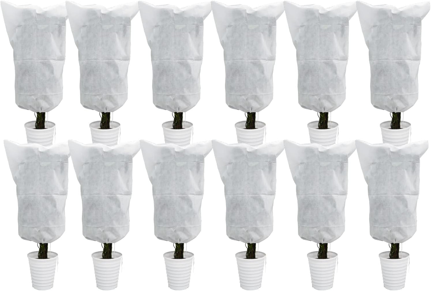 EAONE 12 Pack Plant Covers Freeze Protection, 24x32'' Winter Frosts Cloth for Outdoor Plants, Reusable Frost Blankets Drawstring Bags for Cold Freeze Sun Protection Bird Insect Prevention,White
