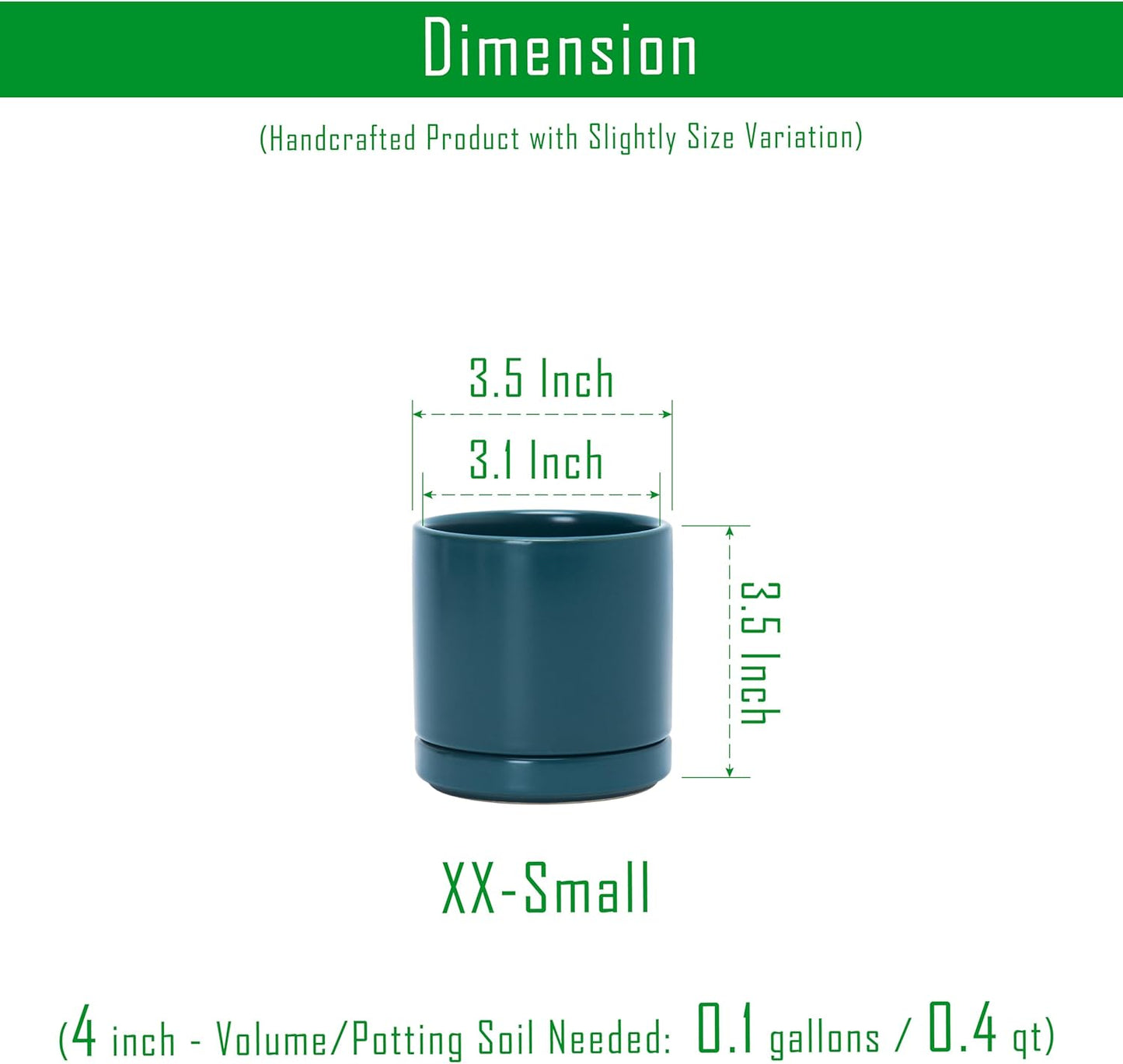 D'vine Dev Set of 2 Plants Pots, 3.5 Inch Ceramic Planter Pot for Plants with Drainage Hole and Saucer, Teal, 94-V-A-9