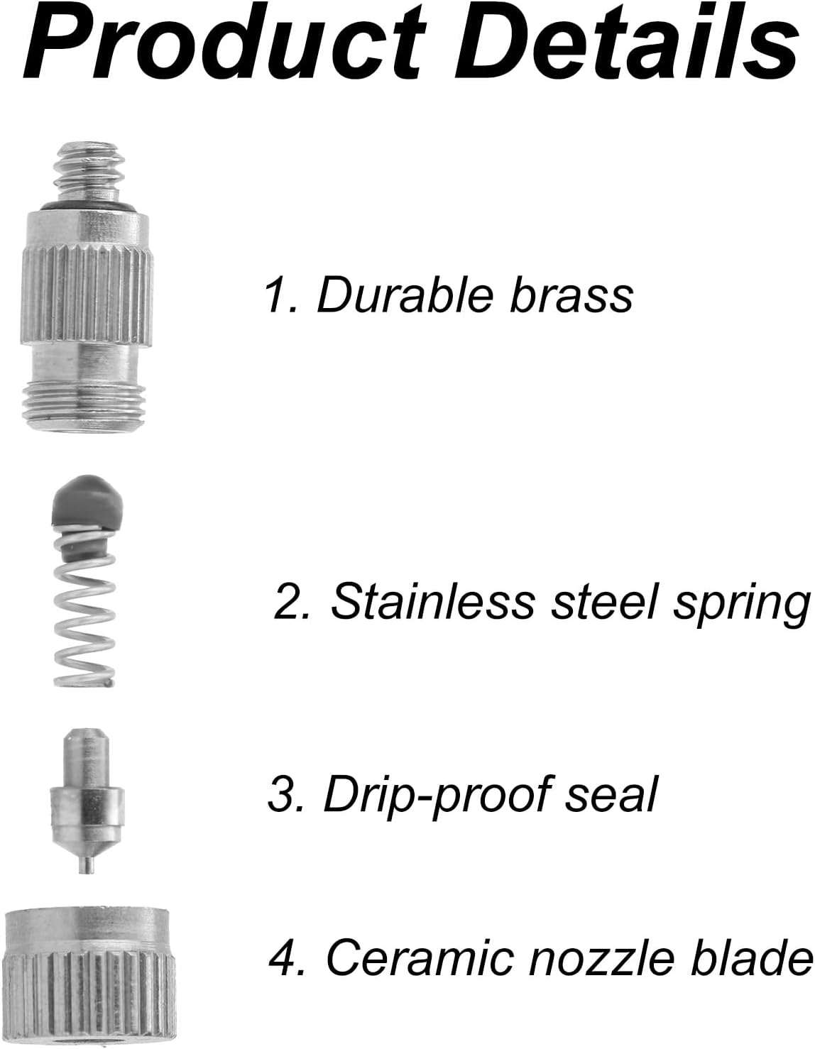 5pcs Brass Misting Nozzles, 3/16in Threaded 0.1mm Orifice High Pressure Spray Mist Nozzle Heads Tips Mister Parts for Outdoor Cooling System Greenhouses Landscaping & Patios