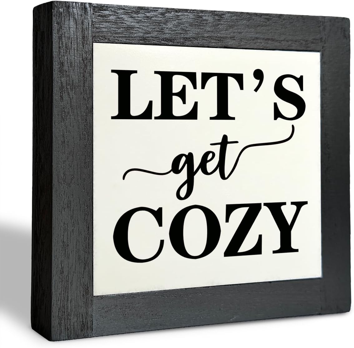 Inspirational Wood Signs, Box Wood Plaques Desk Décor, Farmhouse Home Decor Sign for Shelf, Family Table Decor for Kitchen Bedroom Dining Room, Living Room Decor, Housewarming Gift, Let's Get Cozy C