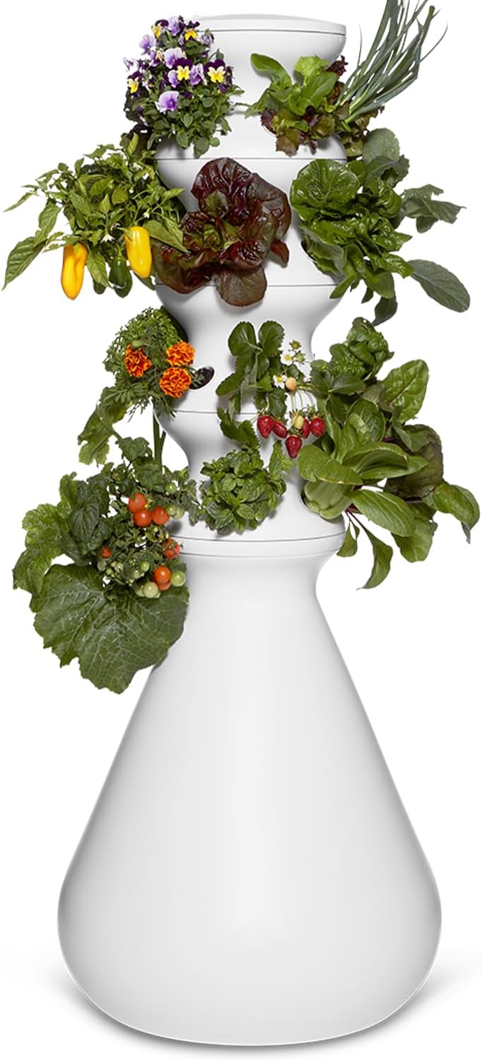 Farmstand Starter Kit + 24 Seedling Credit | Medium Hydroponic Growing System Kit | Self-Watering Outdoor Vertical Garden Planter Tower | 4ft 10in | Made in USA