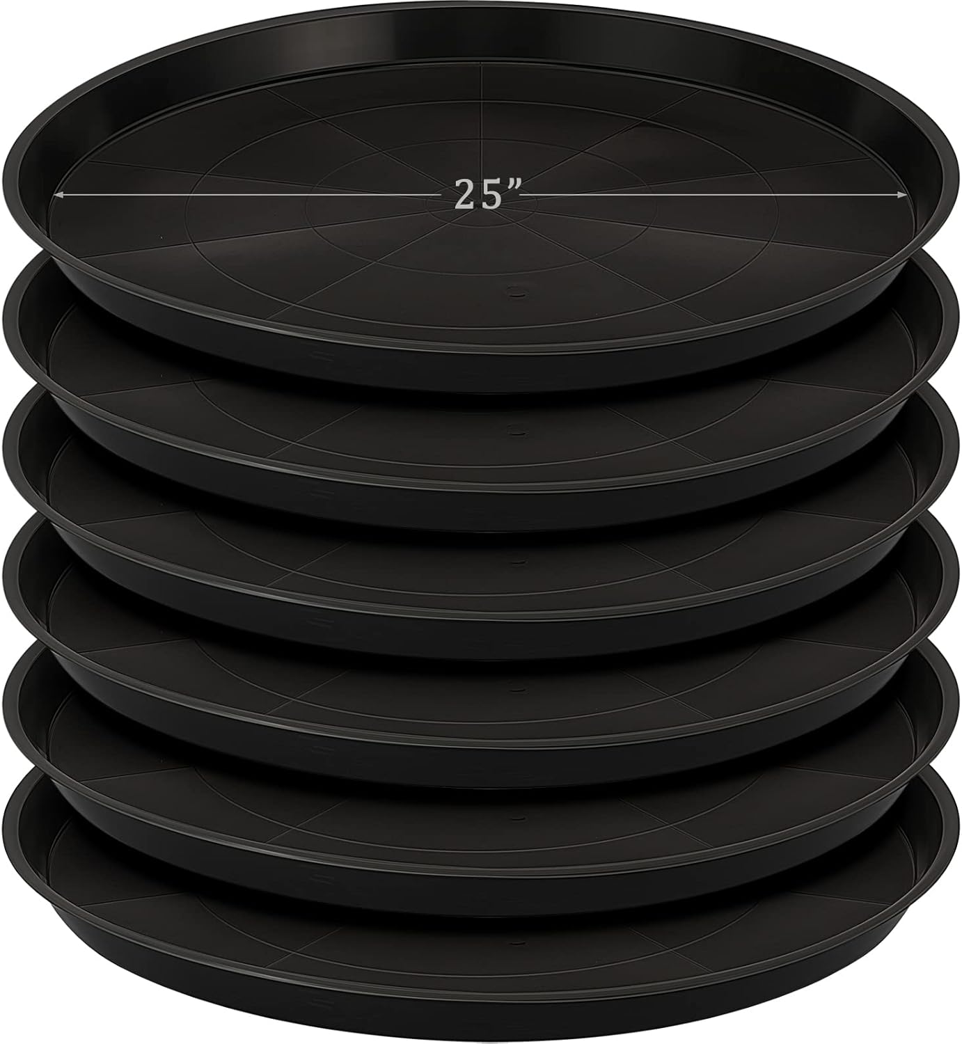 Eccliy 6 Pack Plastic Plant Saucer Heavy Duty Planter Saucers Large Plant Pot Saucers Plastic Water Trays for Indoors and Outdoors Flower Plant Plant Drip (Black,25 Inch)