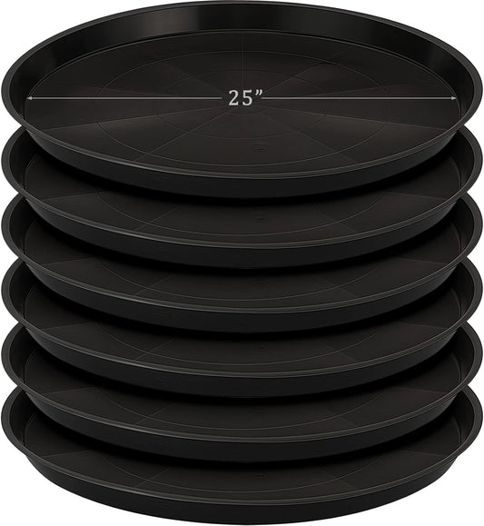 Eccliy 6 Pack Plastic Plant Saucer Heavy Duty Planter Saucers Large Plant Pot Saucers Plastic Water Trays for Indoors and Outdoors Flower Plant Plant Drip (Black,25 Inch)