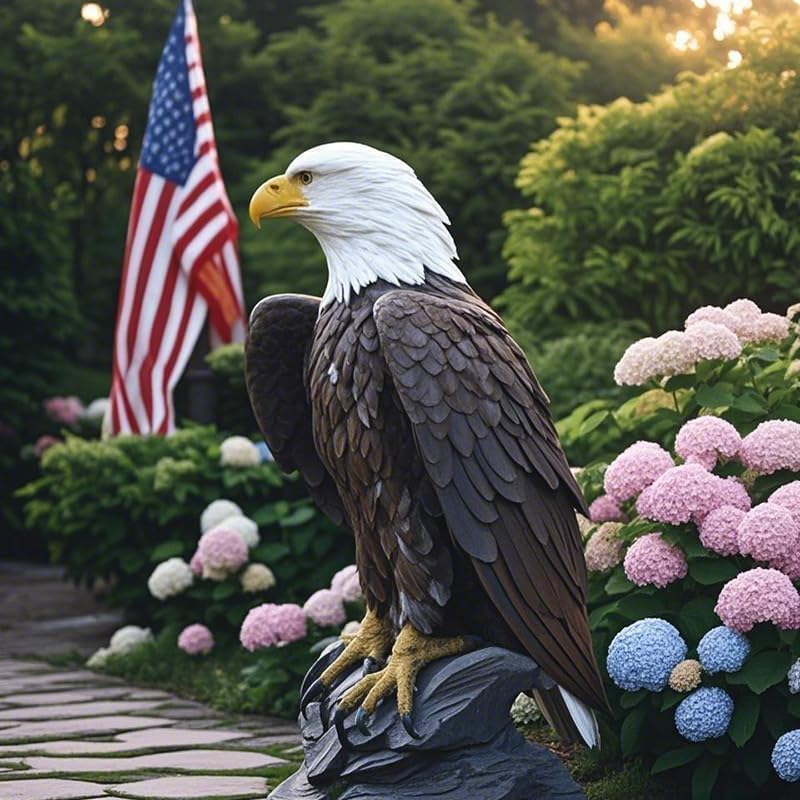Bald Eagle Statue Outdoor - Large American Eagle Figurine for Garden, Yard, and Outside Decor | Majestic Realistic Hand-Painted Resin Sculpture, 24.4-Inch