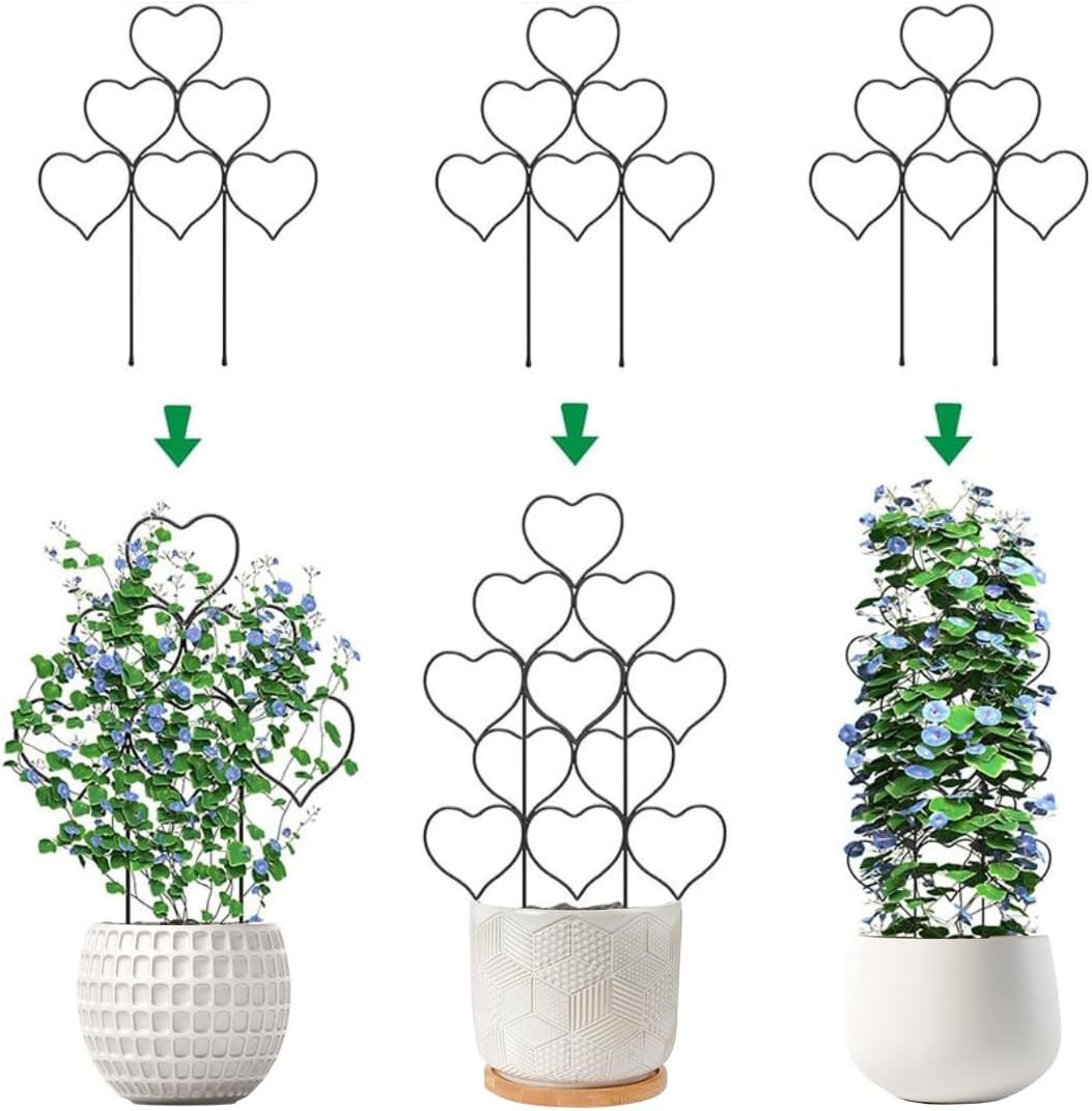 Garden Plant Trellis for Indoor Plants, Stackable Heavy Duty Metal Trellis Supports for Climbing Plants or Houseplants, 3 Pack, Black