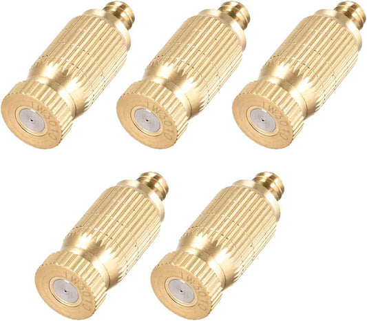 uxcell Brass Misting Nozzle - 3/16-inch Threaded 0.3mm Orifice Dia Fogging Spray Head for Outdoor Cooling System - 5 Pcs Golden