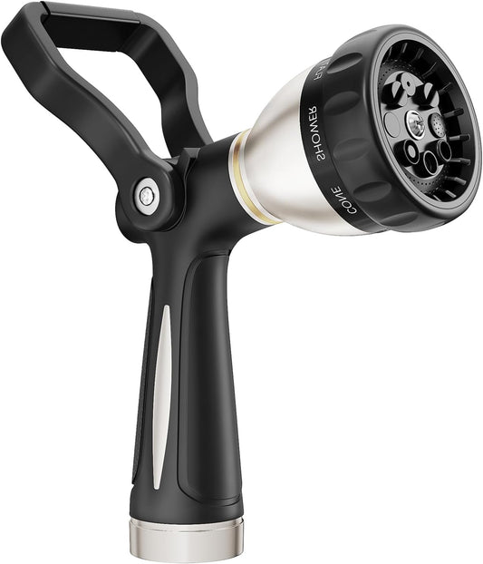 FANHAO Heavy Duty Fireman's Hose Nozzle, Metal Water Nozzle with 8 Spray Patterns，High Pressure Garden Hose Sprayer with Lever Control and Non-Slip Grip to Water Lawns & Plants, Wash Cars & Clean