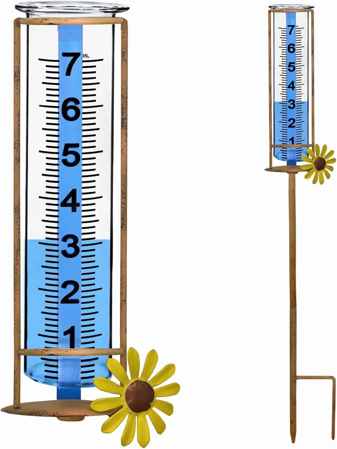 Rain Gauge Outdoor, Freeze Proof Rain Gauges Outdoors Best Rated,7" Capacity Detachable Rain Guage with Stake for Yard,Lawn & Garden,Large Clear Number and Scale Rain Measure Gauge,Rain Water Meter
