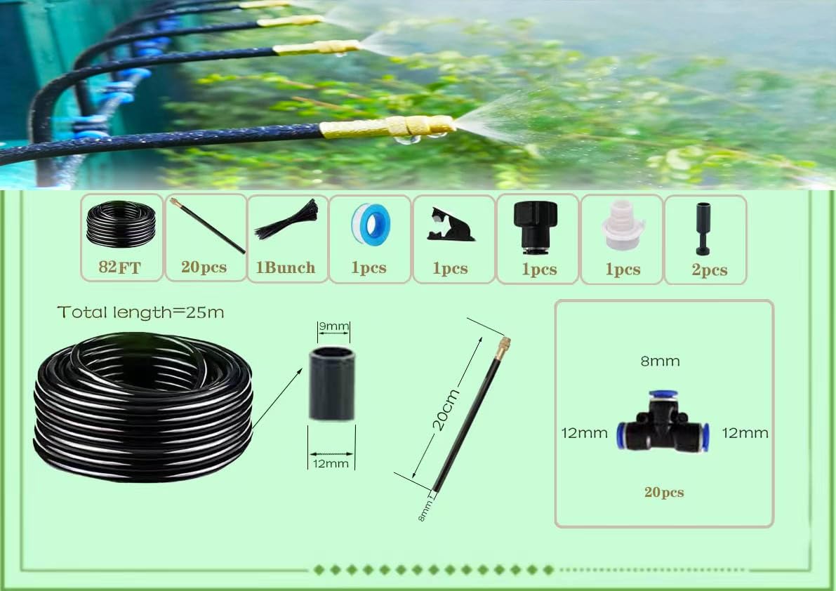 New drip Irrigation kit, Automatic Garden Watering System, Quick Connector and 360-degree Bending Dropper atomizing Copper Nozzle, Garden Plant Lawn Courtyard Watering System. (20 Spray nozzles)