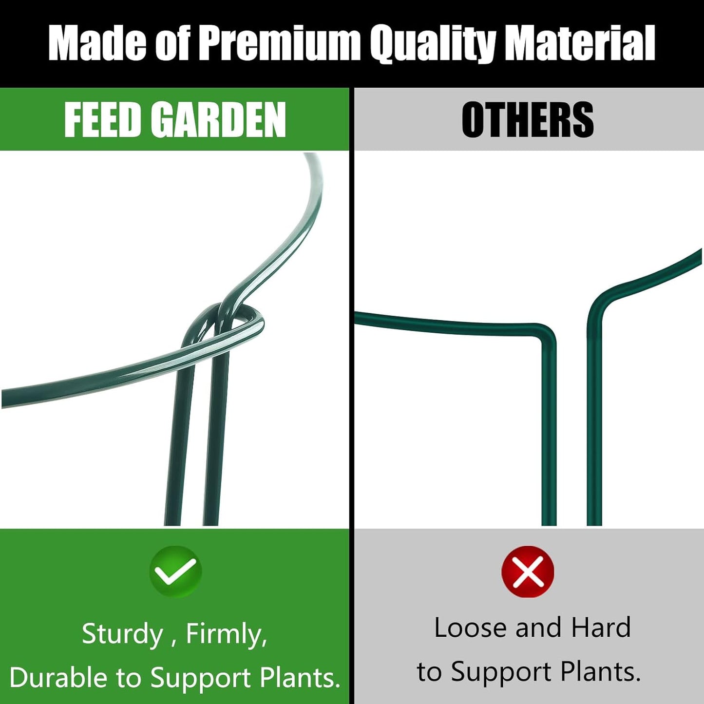 FEED GARDEN 8 Pack Plant Support Stakes, Peony Cages and Supports, Metal Garden Plant Stake(10" Wide x 16" High) Green Half Round Plant Support Rings for Outdoor Indoor Plants, Tomato, Hydrangea