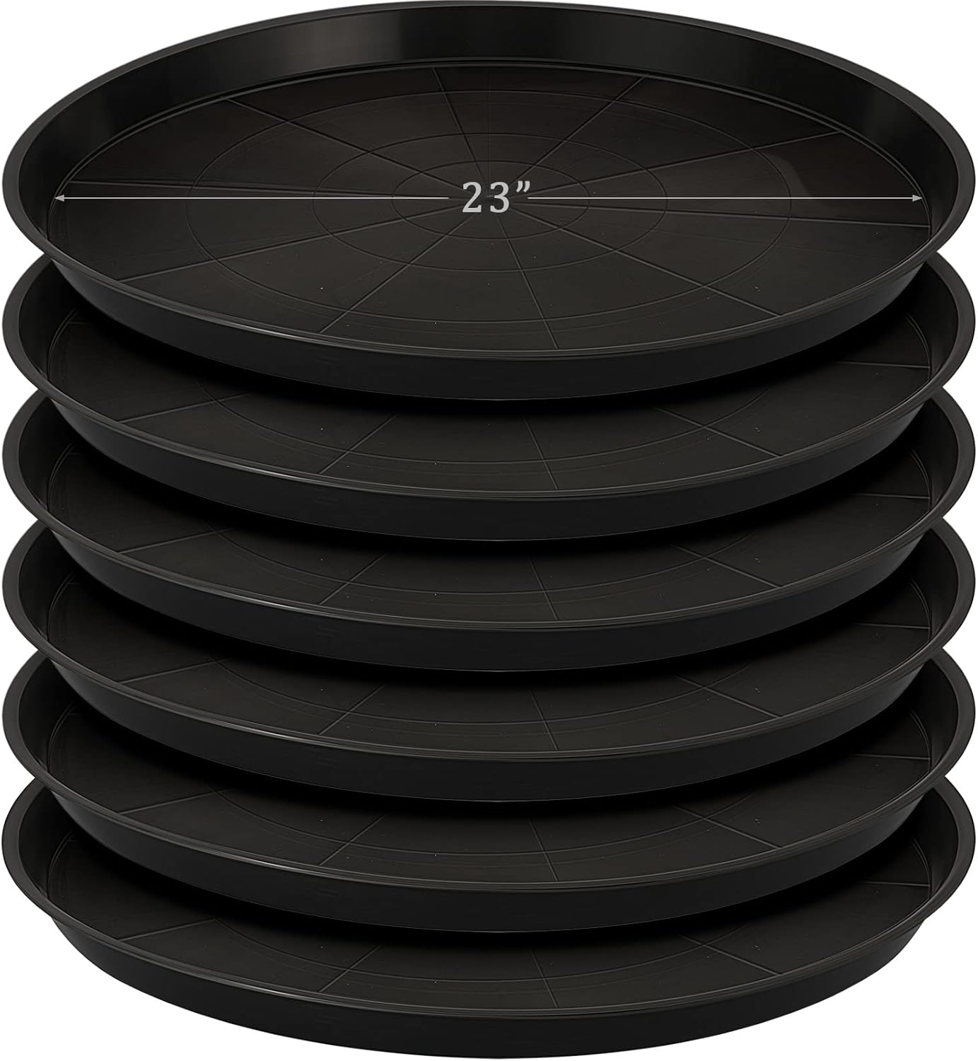 Eccliy 6 Pack Plastic Plant Saucer Heavy Duty Planter Saucers Large Plant Pot Saucers Plastic Water Trays for Indoors and Outdoors Flower Plant Plant Drip (Black,23 Inch)