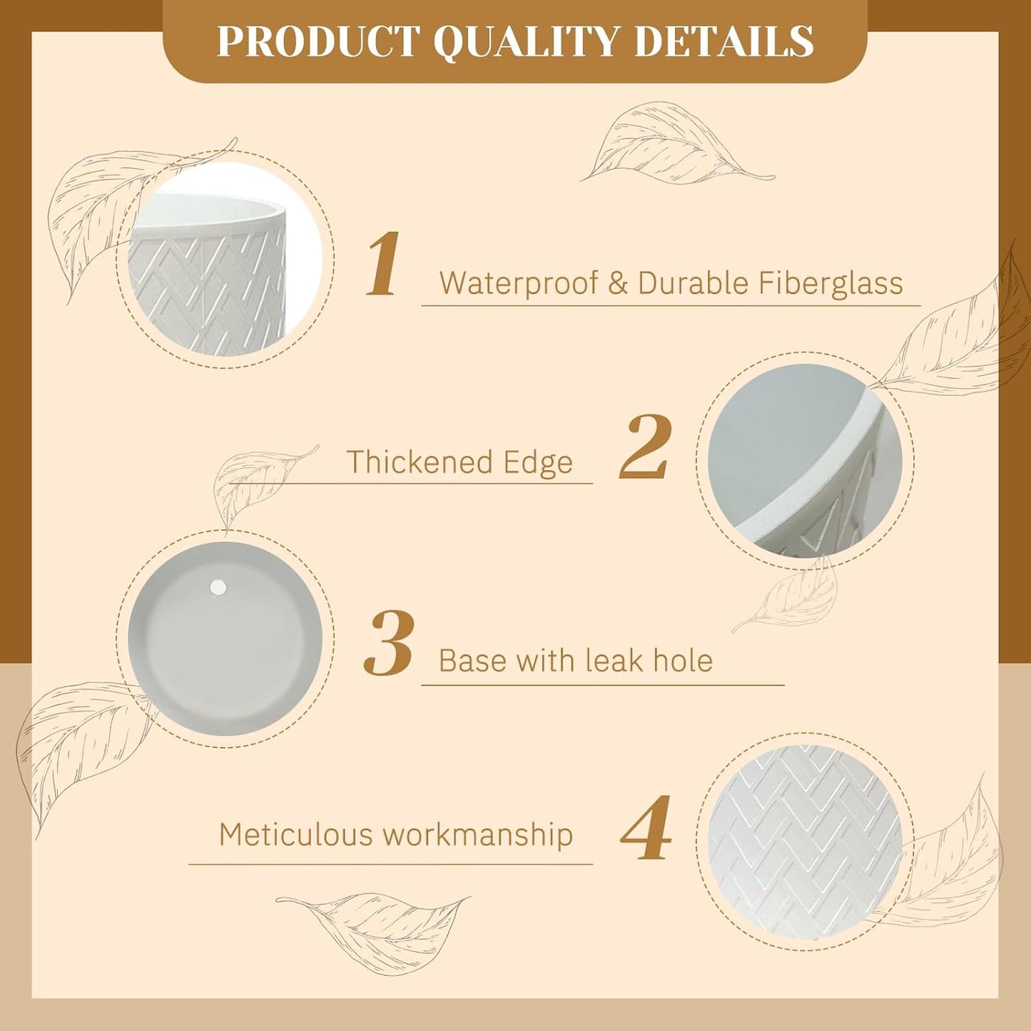 12 Inch Flower Pot Without Bracket with Drainage Holes Suitable for Indoor and Outdoor Decorative Planting (White Rectangle, 12 Inches)