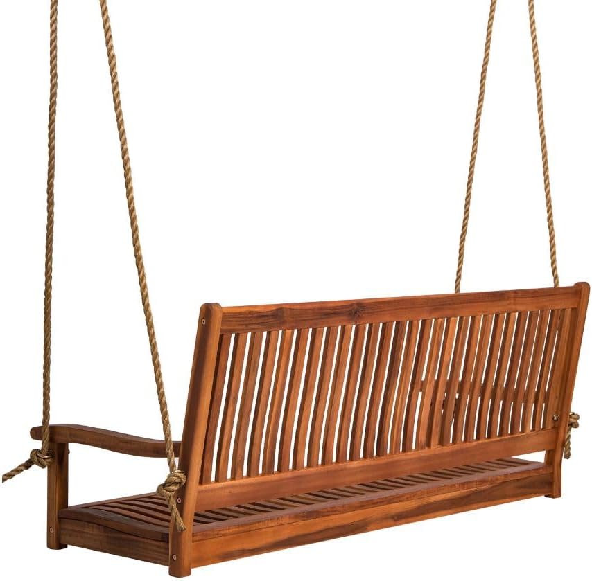 East Green Hayden 5 Foot Wooden Porch Swing in Natural Oil Finish - Outdoor Bench Swing Crafted from Naturally Weather-Resistant Acacia Wood