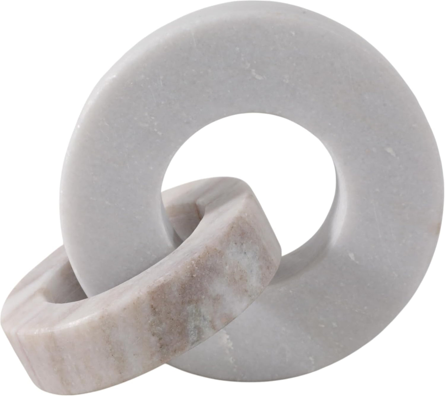 Home Decor and Bathroom Decor Marble Double Ring – Modern Shelf Sculpture and Office Accents for Room Styling – Coffee Table Ornaments and Living Room Decor Statues Design – 6", White & Beige