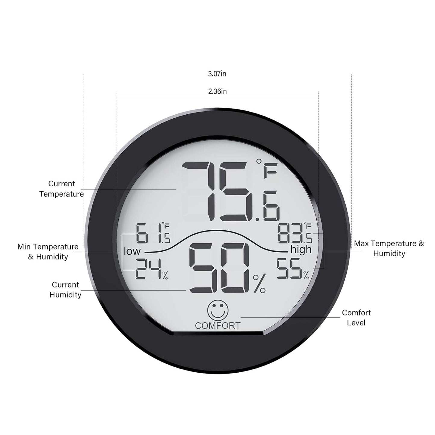SECRUI Indoor Digital Hygrometer 3 Pack Room Thermometer and Humidity Gauge LCD with Max and Min Records (Black)