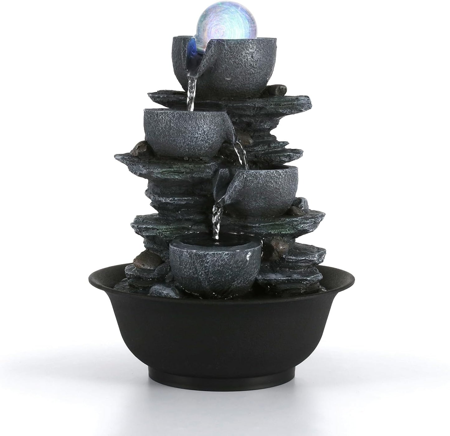 Dyna-Living Tabletop Water Fountain Indoor Waterfalls Fountains with Colored LED Light Decorative Tabletop Fountain with Automatic Pump