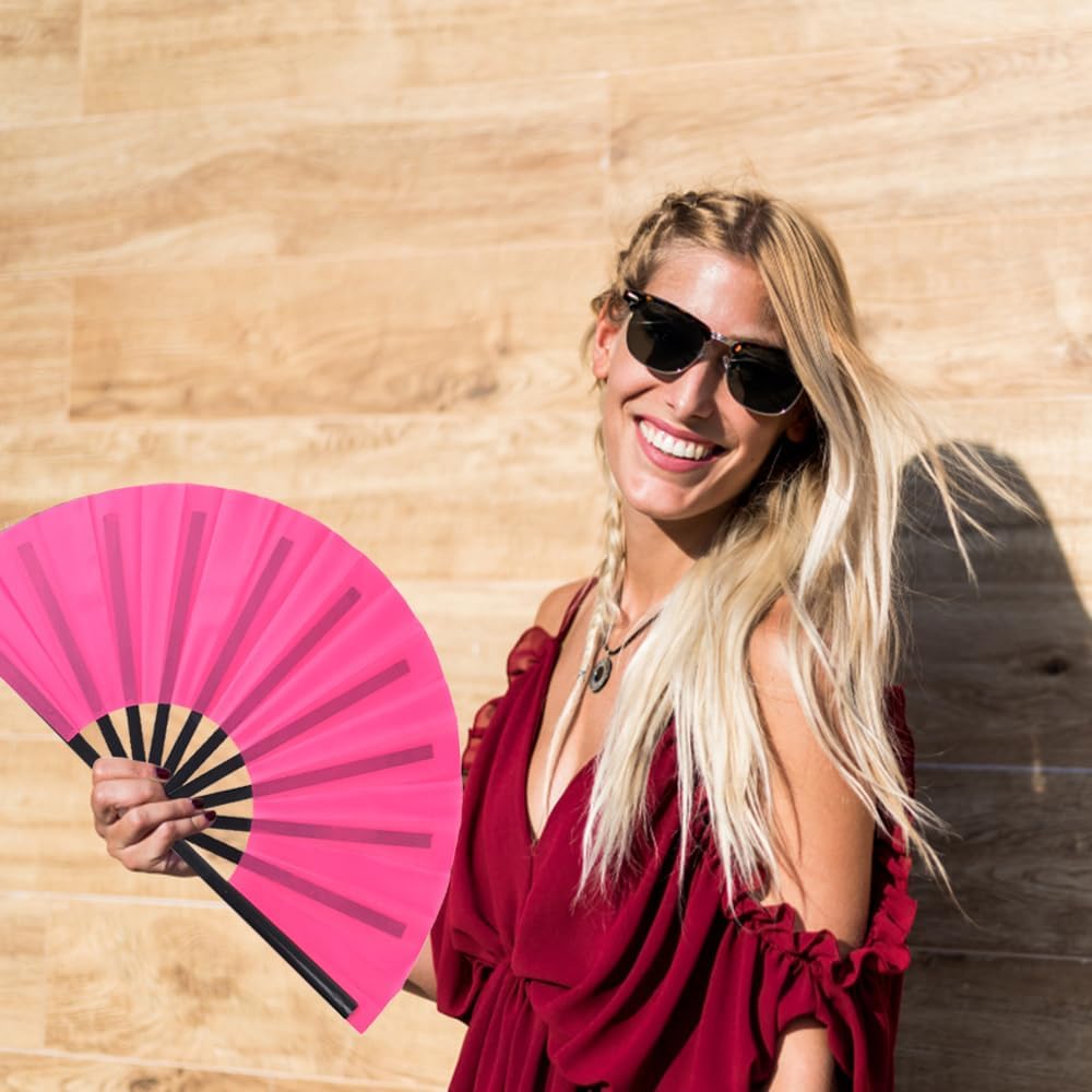 4 Pack Large Folding Hand Fan, Plastic Hand Held Folding Fans Chinese Kung Fu Hand Fan Decorative Folding Fans for Dance, Performance, Festival or Home Decorations(Pink)