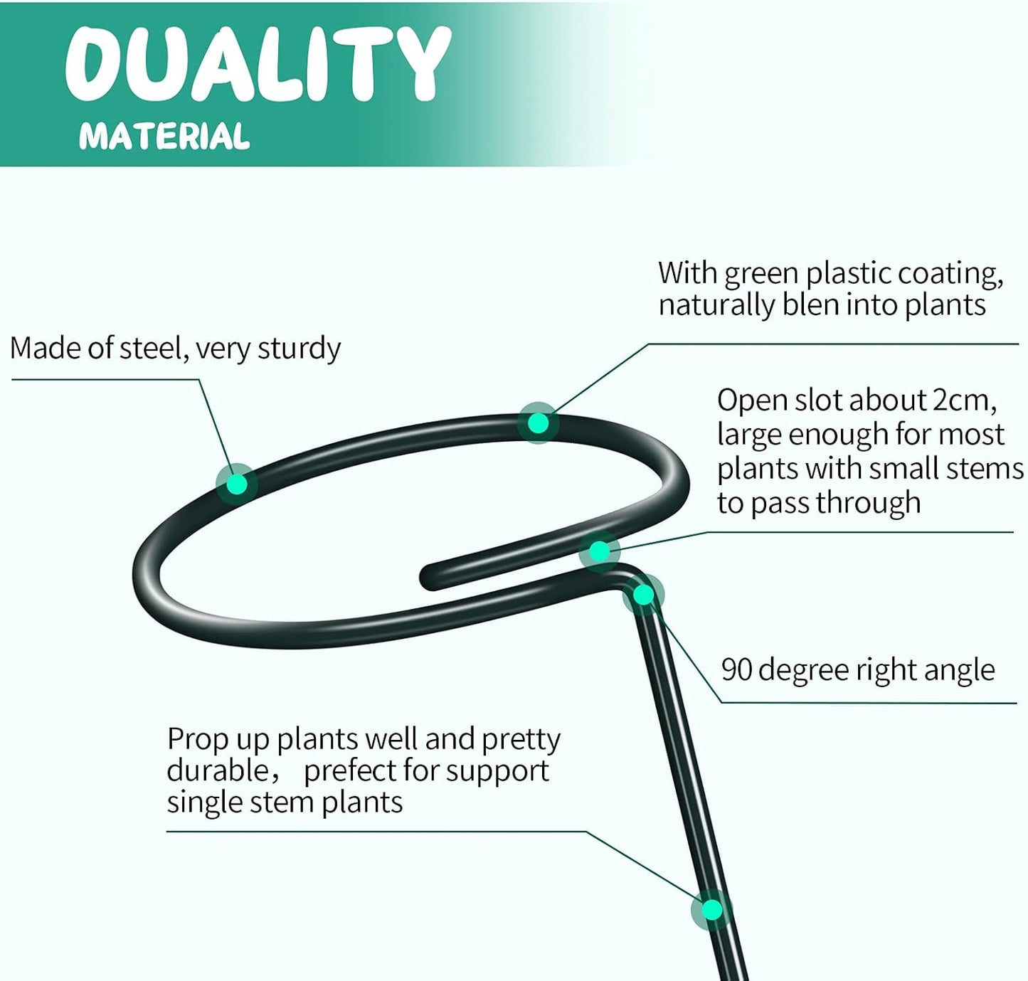 16 Inch Plant Support Stakes (Pack of 7), Garden Single Stem Amaryllis Flower Stake, Metal Plant Cage Support Rings Plants Support Sticks with 10 PCS Plant Clips