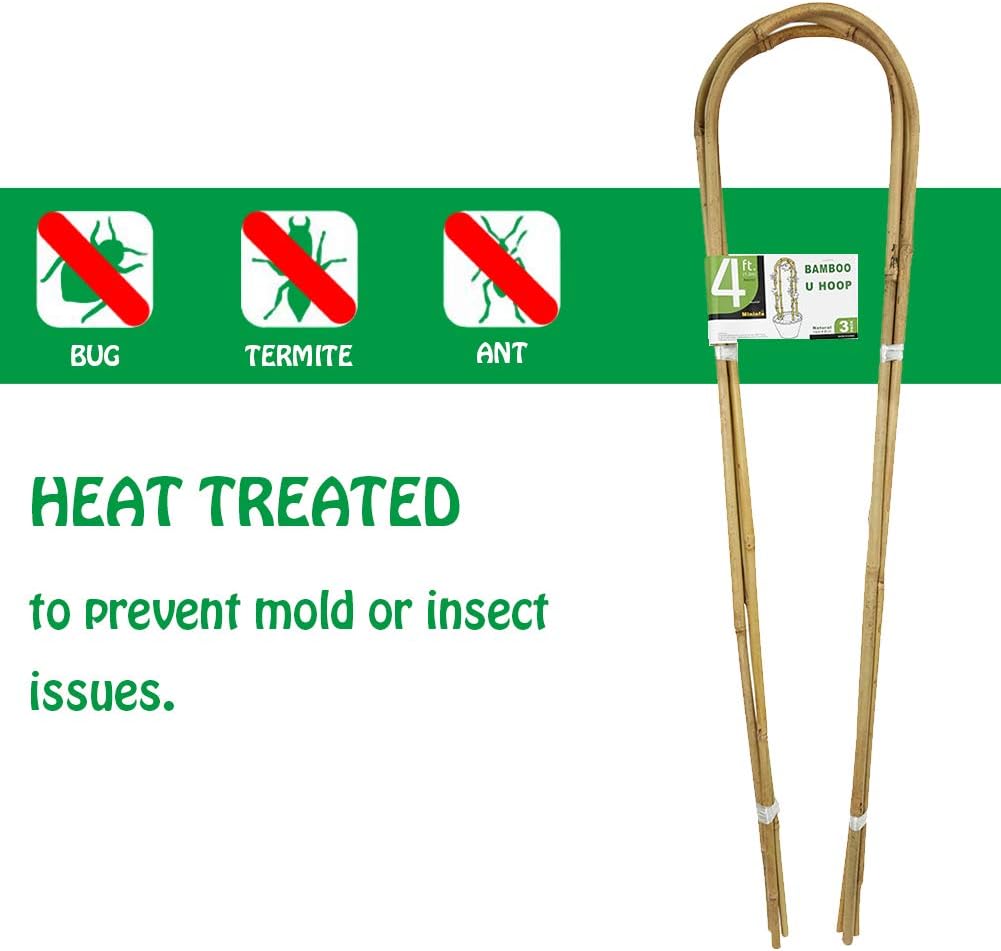 4 Feet Natural U-Hoops Bamboo, Mininfa Garden Trellis, Bamboo Trellis U-Shape for Plant Support - 3 Pack