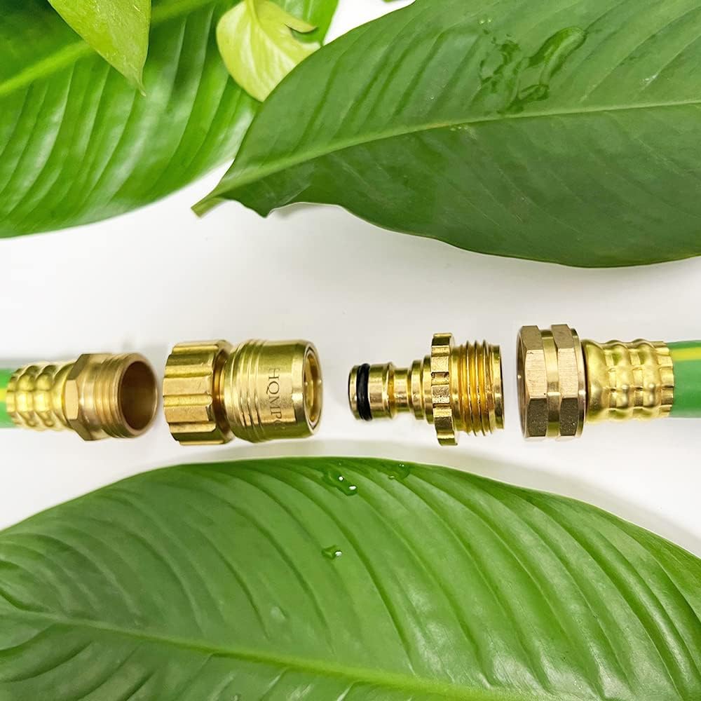 HQMPC No Pb Garden Hose Quick Connect Brass Hose Quick Connect Hose Quick Connect Fittings Water Hose Connectors 3/4" GHT (2 SETS)