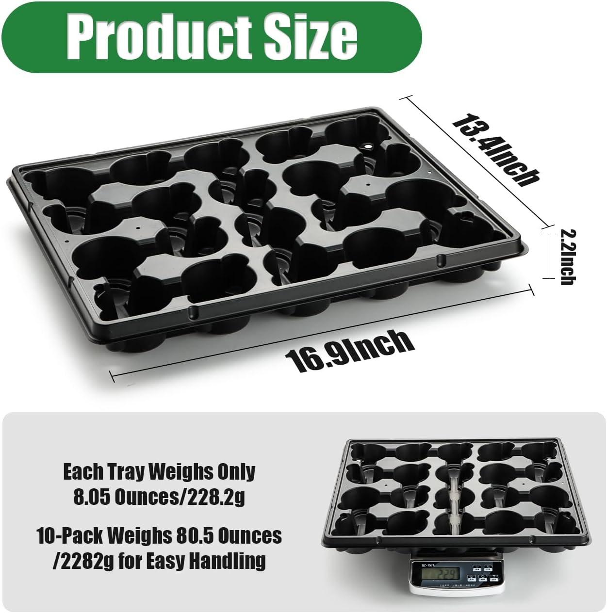 20 Cell Plant Trays for Carrying 3 inch Round Nursery Pots, Sturdy Plastic Trays Suitable for Holding 200 pcs Peat Pots (10 Packs)