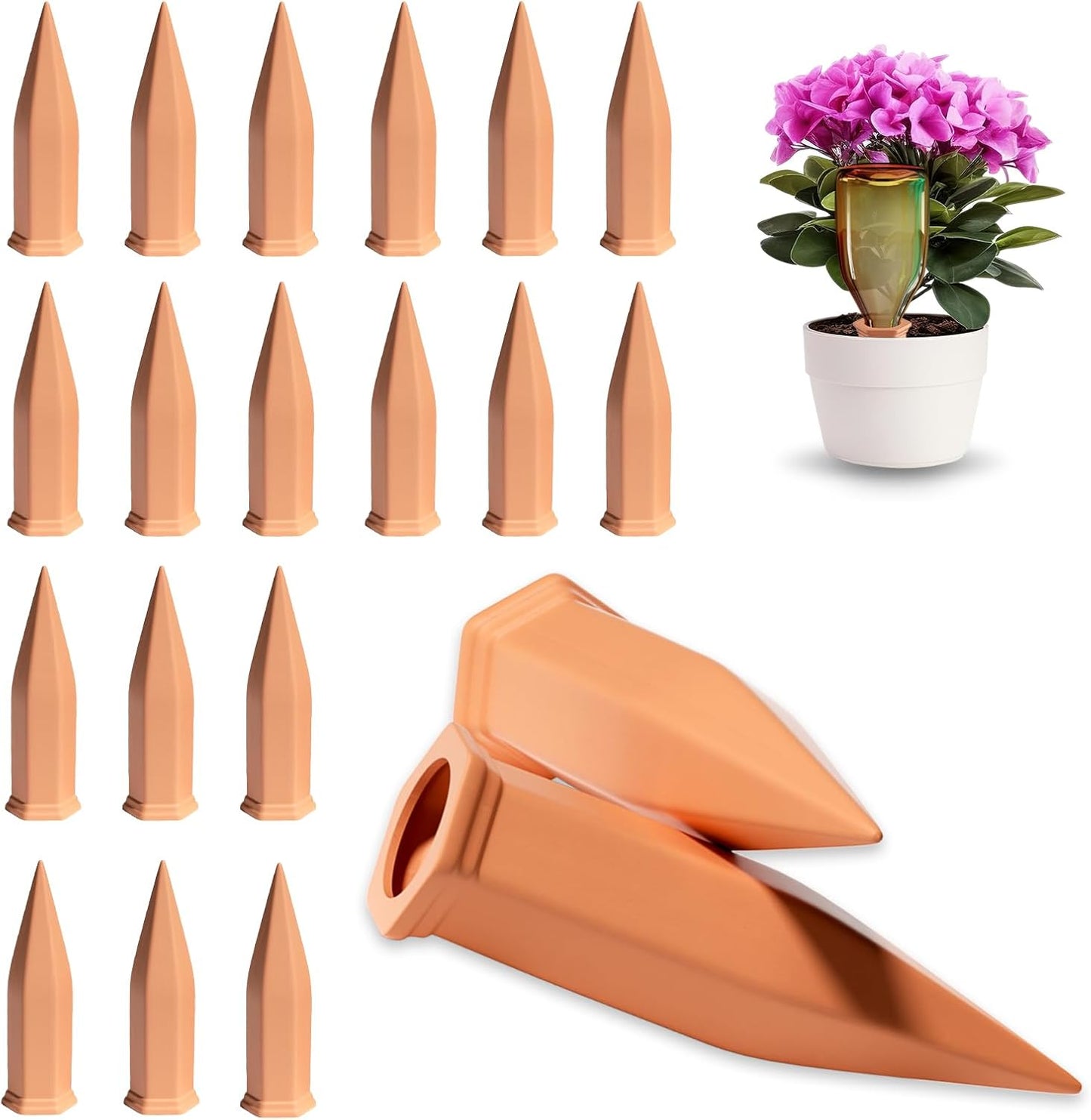 Terracotta Plant Watering Stakes, Self-Watering System for Indoor and Outdoor Plants, 20-Pack