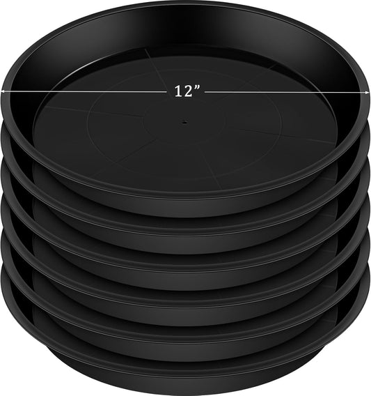 Eccliy 6 Pack Plastic Plant Saucer Heavy Duty Planter Saucers Large Plant Pot Plastic Water Trays for Indoors and Outdoors Flower Drip(12 Inch,Black)