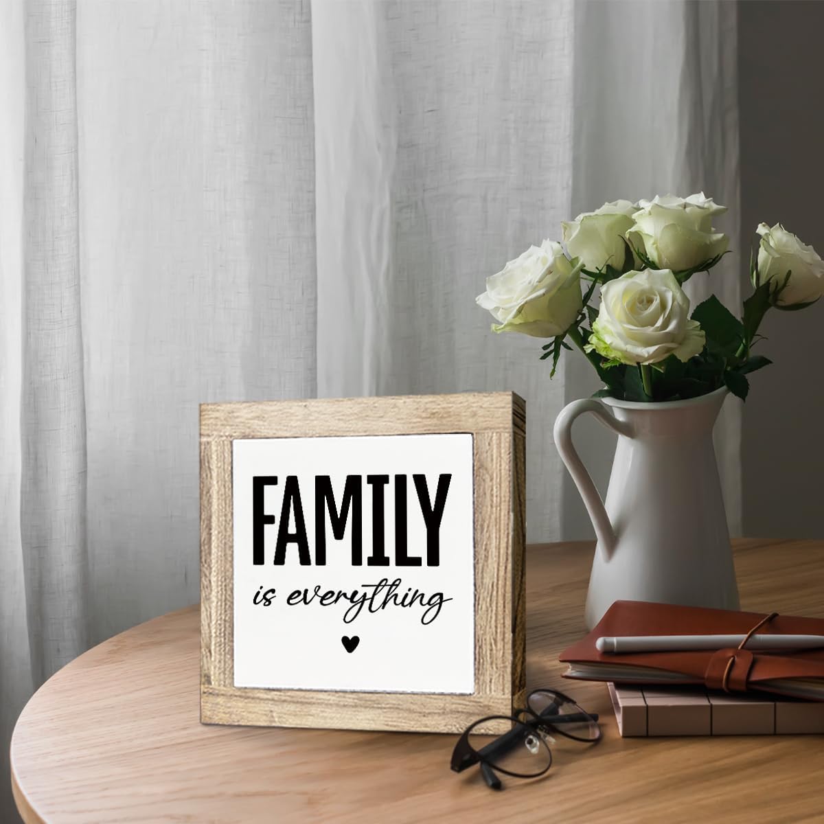 Farmhouse Rustic Tabletop Decor, Family is Everything, Rustic Family Wooden Block Plaque Sign for Home, Wood Plaque Decoration, Inspirational Decorations for Home Office 5.9X5.9X0.7inches