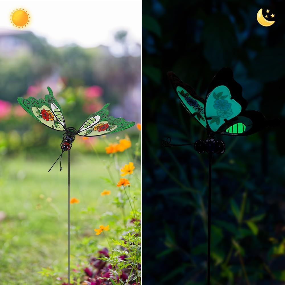 Butterfly Garden Stakes Decorative 3 Pack Yard Decorations Outdoor,Butterflies Garden Kit Glow in The Dark Metal Yard Art Patio Spring Outdoor Decor